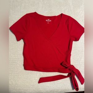 Hollister Red Faux Wrap Crop Top Size M